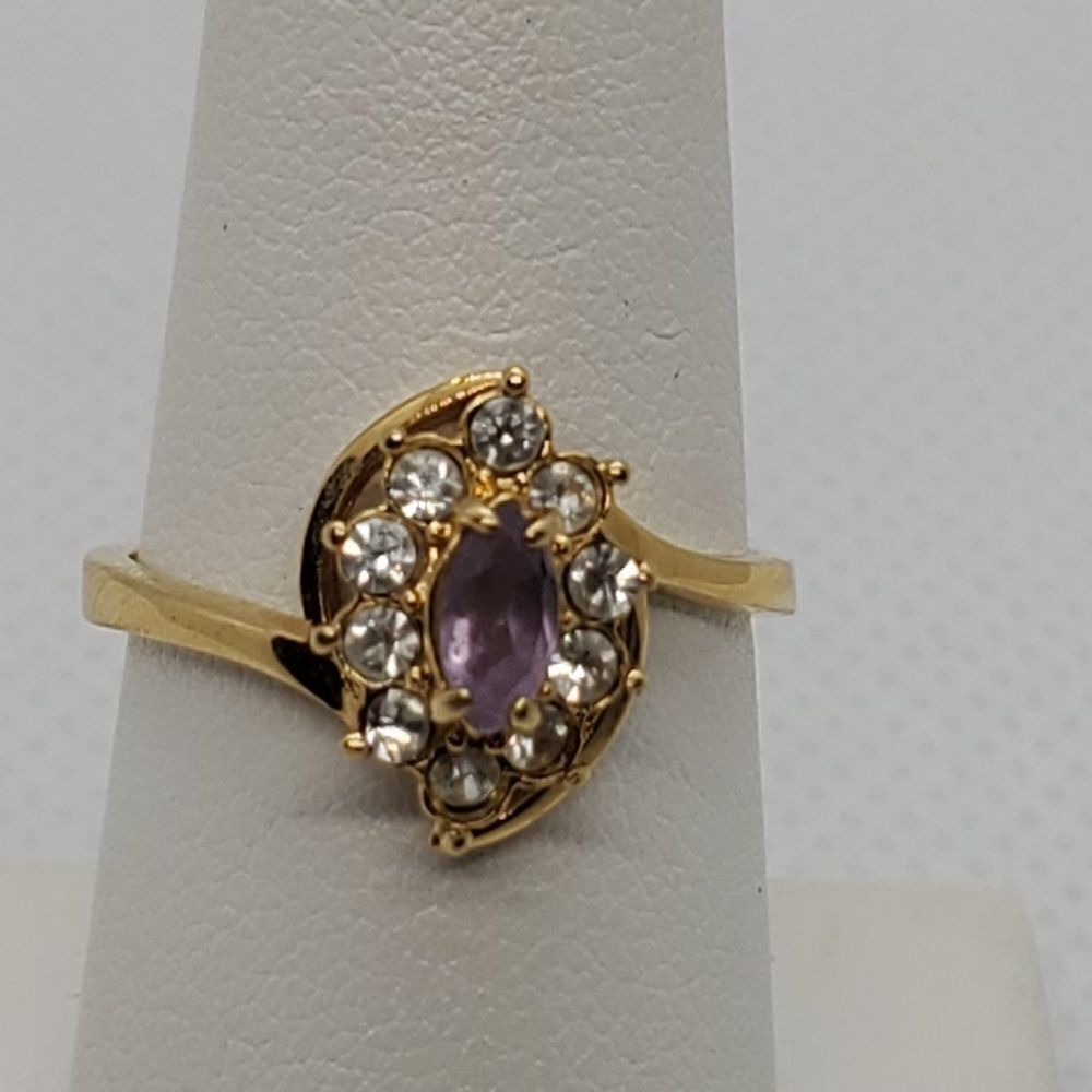14 Karat Gold Electroplated Purple & Clear Stone Ring - Picture 2 of 8